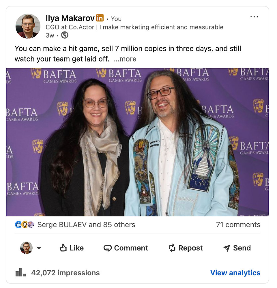 LinkedIn post by Ilya Makarov, 42,000 impressions